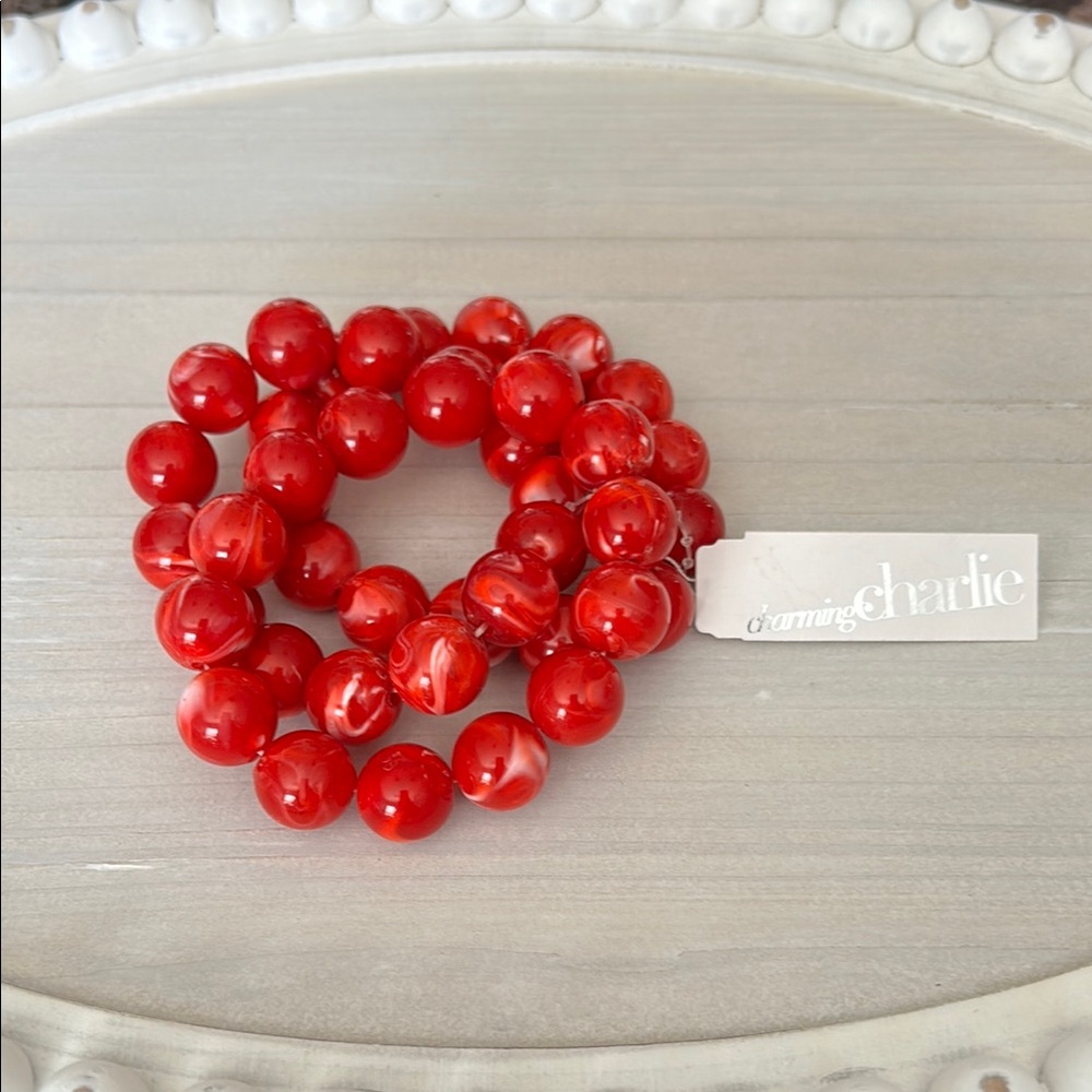 Charming Charlie Red Beaded Bracelet Set